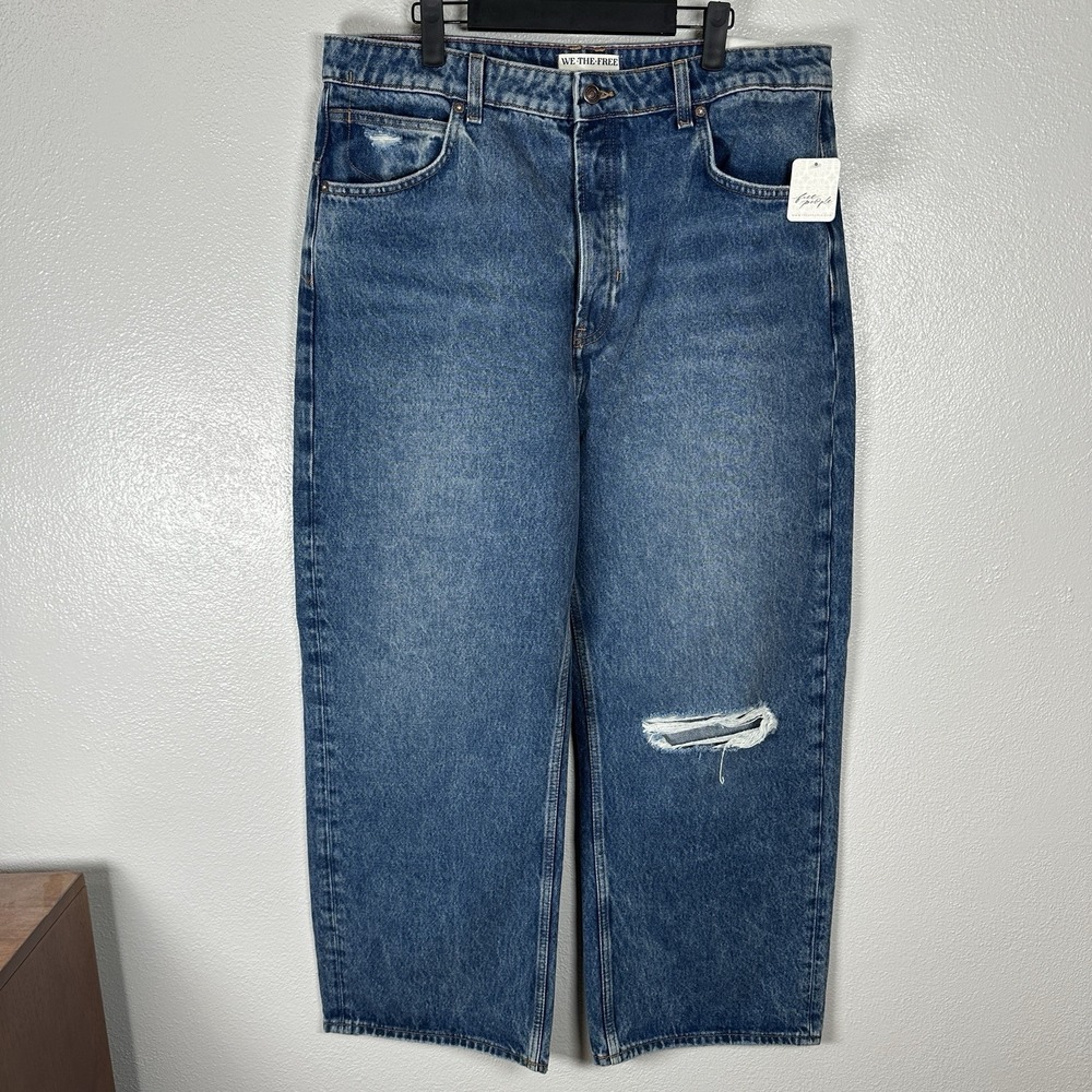 NEW‎ We The Free People Deep Trance Mid Rise Dropped Boyfriend Jeans Size 32Long